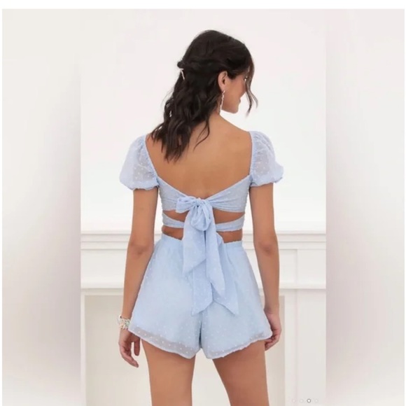 Lucy in the Sky Genevieve Puff Sleeve Chiffon Set in Blue Dots - Picture 3 of 10